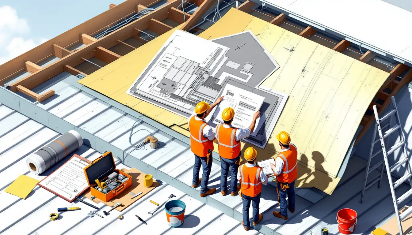 Roofer working on metal roof repair services